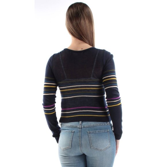 Rachel Roy Navy & Multicolor Striped Knit Longsleeve Cropped Sweater size L - Picture 3 of 10